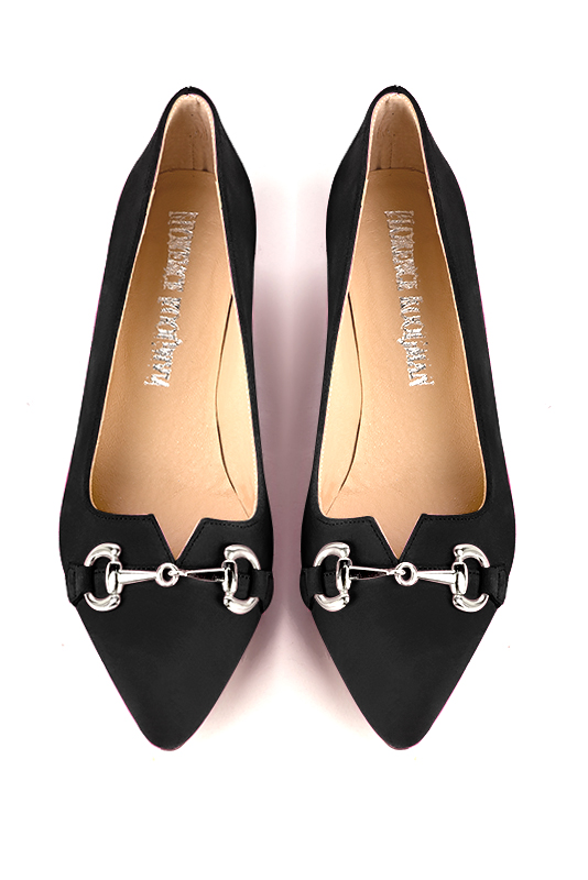 Matt black women's dress pumps,with a square neckline. Tapered toe. Low flare heels. Top view - Florence KOOIJMAN